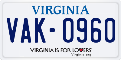 VA license plate VAK0960