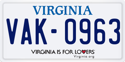 VA license plate VAK0963