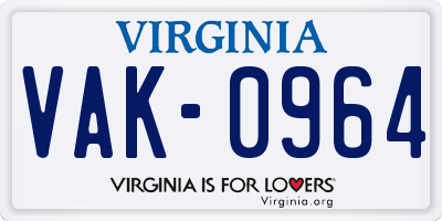 VA license plate VAK0964