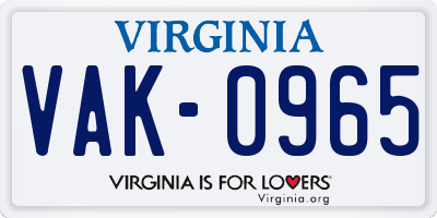 VA license plate VAK0965