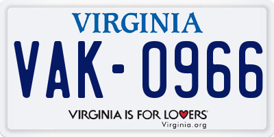 VA license plate VAK0966