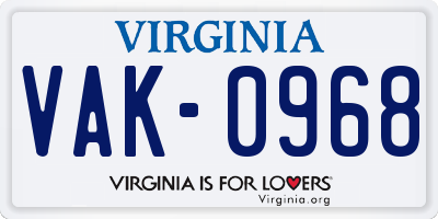 VA license plate VAK0968