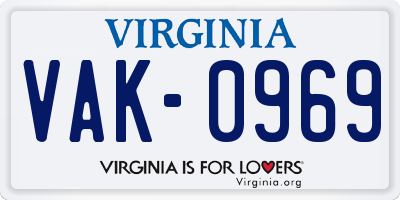VA license plate VAK0969