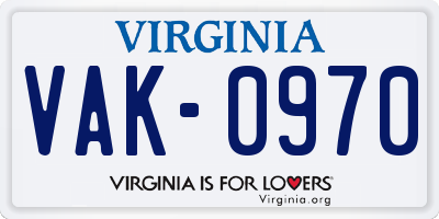 VA license plate VAK0970