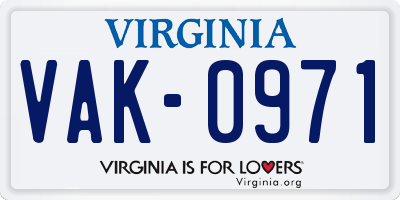 VA license plate VAK0971