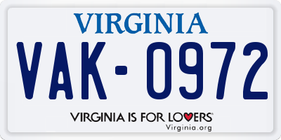VA license plate VAK0972