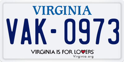 VA license plate VAK0973
