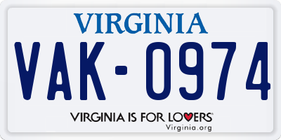 VA license plate VAK0974