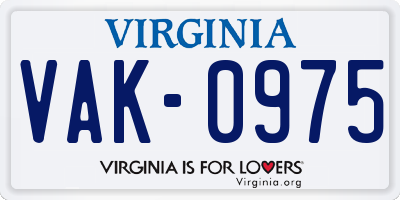 VA license plate VAK0975