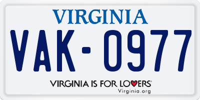 VA license plate VAK0977