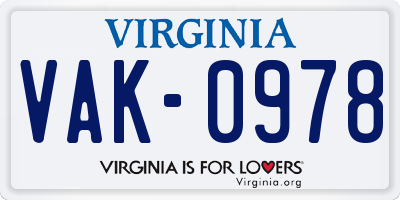 VA license plate VAK0978