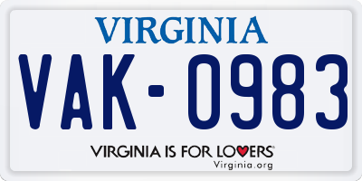 VA license plate VAK0983