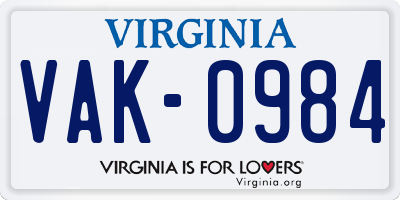 VA license plate VAK0984