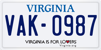 VA license plate VAK0987