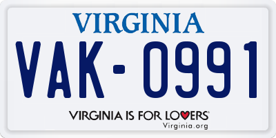 VA license plate VAK0991
