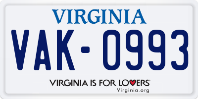 VA license plate VAK0993