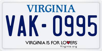 VA license plate VAK0995