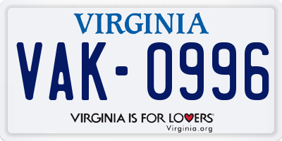 VA license plate VAK0996