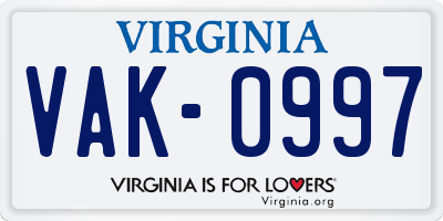 VA license plate VAK0997