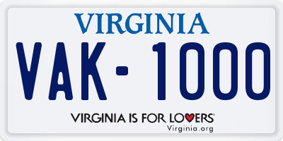 VA license plate VAK1000