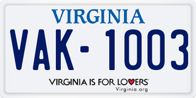 VA license plate VAK1003