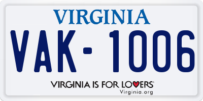 VA license plate VAK1006