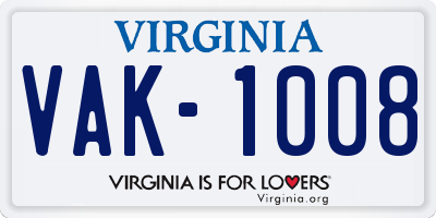 VA license plate VAK1008