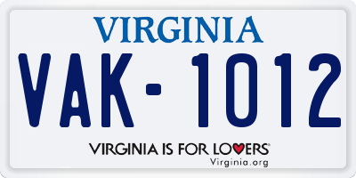 VA license plate VAK1012