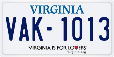 VA license plate VAK1013