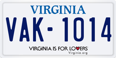 VA license plate VAK1014