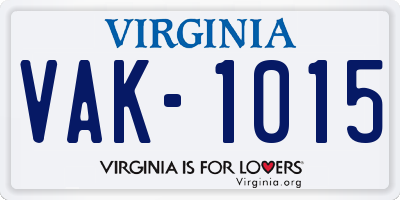 VA license plate VAK1015