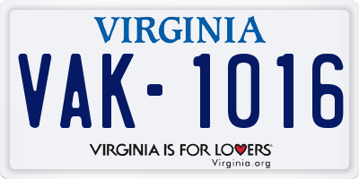 VA license plate VAK1016