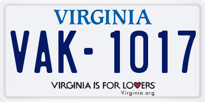 VA license plate VAK1017