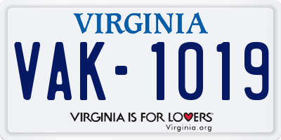 VA license plate VAK1019