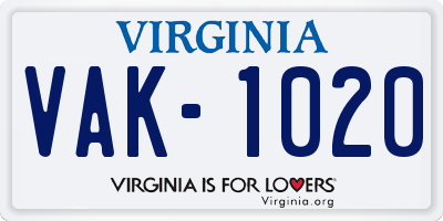 VA license plate VAK1020