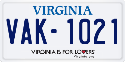 VA license plate VAK1021