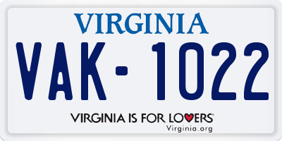 VA license plate VAK1022