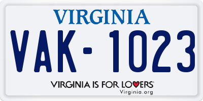 VA license plate VAK1023
