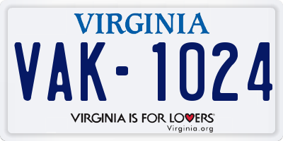 VA license plate VAK1024