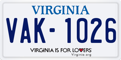 VA license plate VAK1026