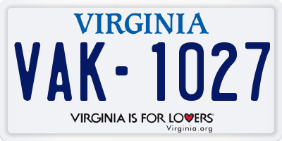 VA license plate VAK1027