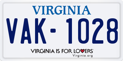 VA license plate VAK1028