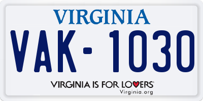 VA license plate VAK1030