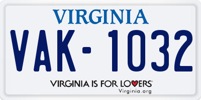 VA license plate VAK1032