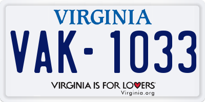 VA license plate VAK1033