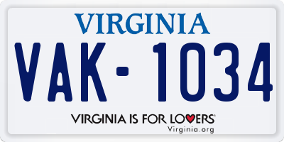 VA license plate VAK1034