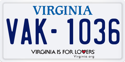VA license plate VAK1036