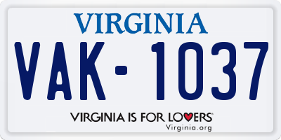 VA license plate VAK1037