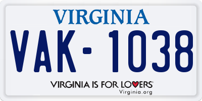 VA license plate VAK1038