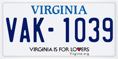 VA license plate VAK1039
